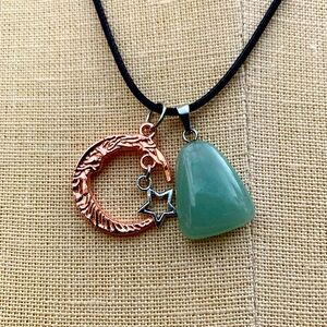 Handmade Father Moon Sage Chunk Square Stone Amulet with Moon & Star Charms
